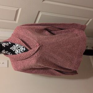 Women's Karen Scott Mottled Pink Cardigan Sweater With Fold-over Collar, Size L